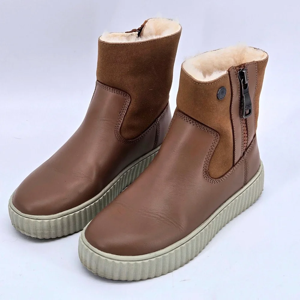 Pajar‎ Canada Janie 2.0 Waterproof Platform Shearling Boot Brown Sz 7 38